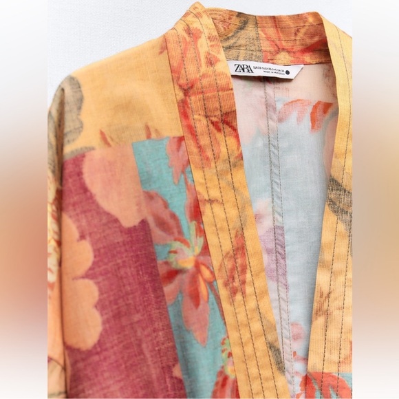 NWT ZARA PATCHWORK PRINT KIMONO with Belts Size Medium/Large - Picture 7 of 12